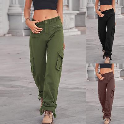 Γυναικεία Casual Μόδα Μονόχρωμο Ελαστική Μέση Κορδόνι Τσέπες Φαρδύ Πόδι Ίσιο Παντελόνι