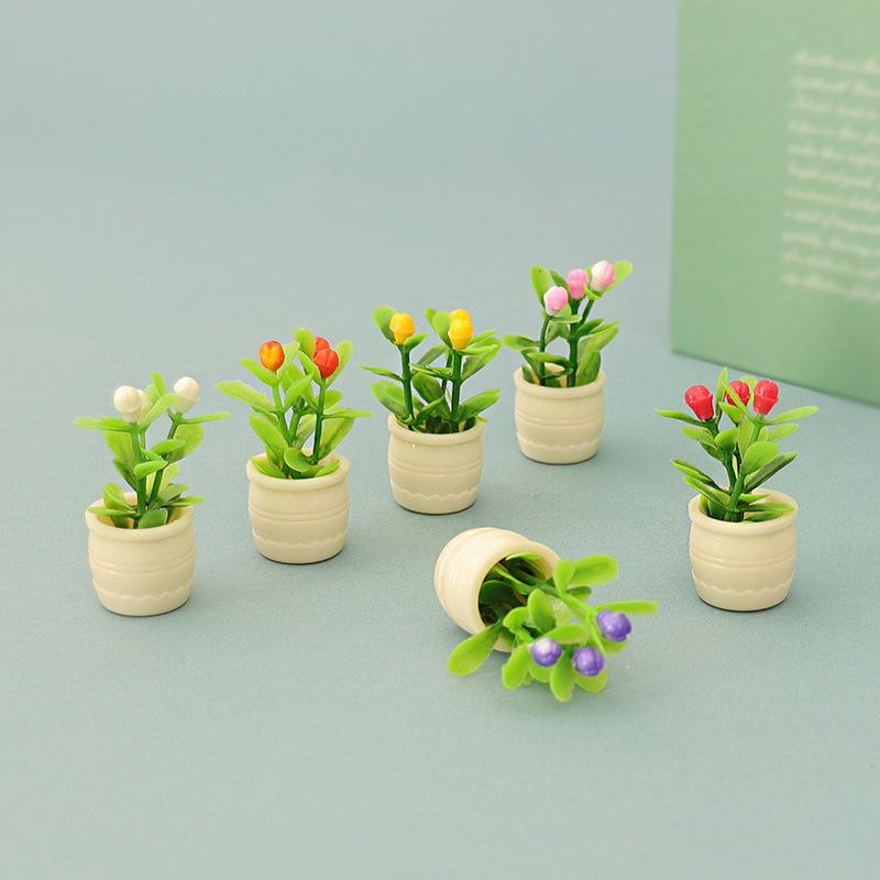 10Pcs 1/12 Dollhouse Flower Plant Potted Model Dollhouse Mini Garden Decoration Dolls House Accessories Micro Landscape Ornament