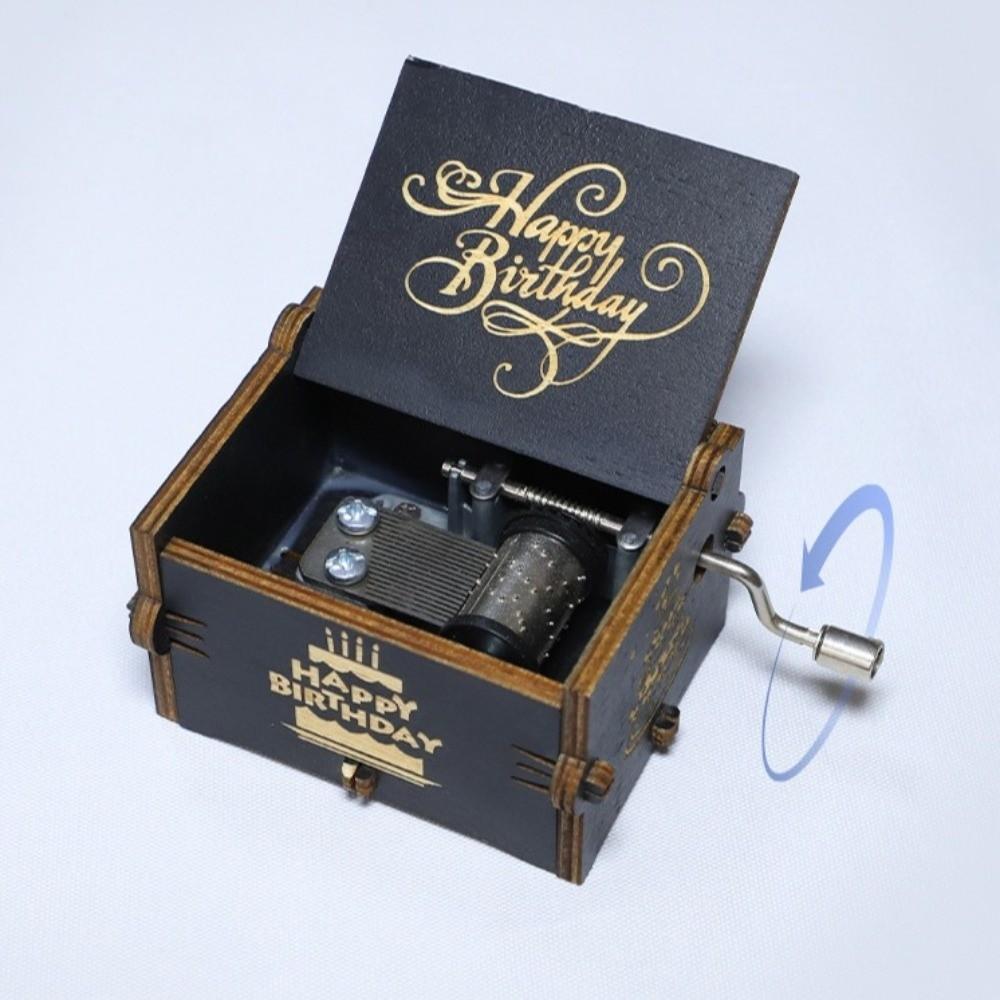 New Star Wooden Music Box Hand Crank Happy Birthday Carved Musical Box Blue Classical Light Luxury Music Gifts Birthday Gifts