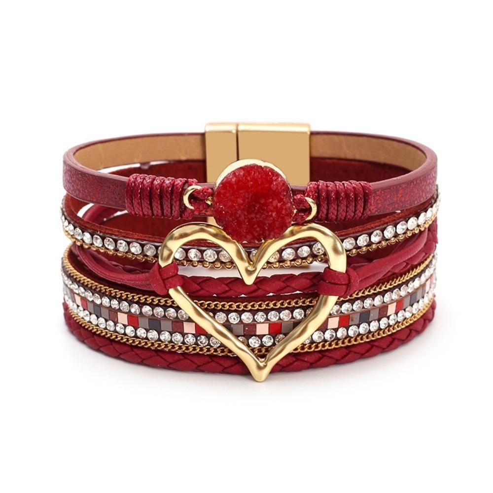 Magnetic Clasp Leather Bracelet Bangle Multi-layer Multi-Layer Bracelet  Festival Gift