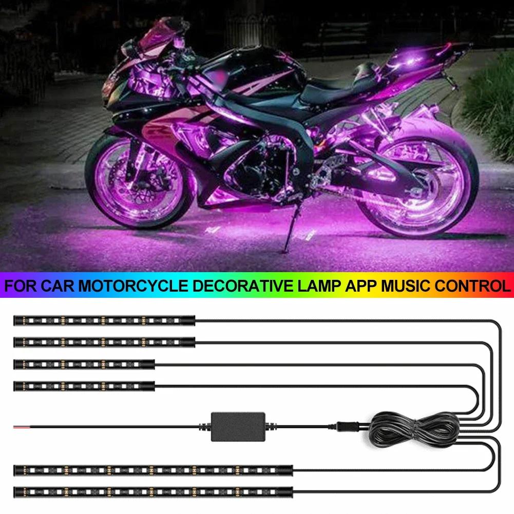 Motosiklet Bir Çekme On İki Bluetooth APP Atmosfer Işığı LED Ses Kontrollü Müzik Renkli Dekoratif Işık Çubuğu Evrensel