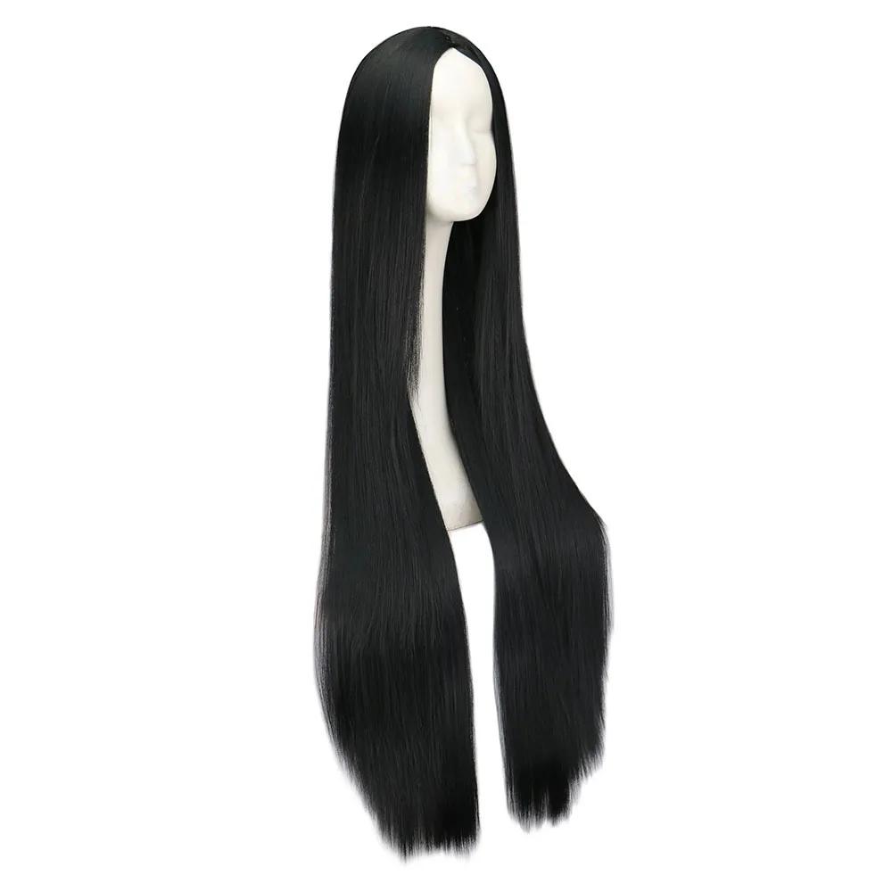 Black Wig 100CM/40 Inches Long Synthetic Wigs Heat Resistant Halloween Carnival Costume Cosplay Straight Hair
