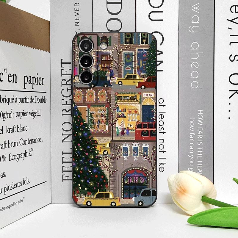 Christmas Snow Street Shop Window Scenery Pattern Phone Case for OPPO Reno 13 12 F 11 10 Pro Plus A58 Find X5 X3 Lite Soft Cover