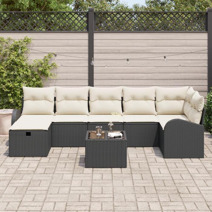 VidaXL Ensemble de canapé de jardin 8 pièces avec coussins en noir poly rattan 3359106