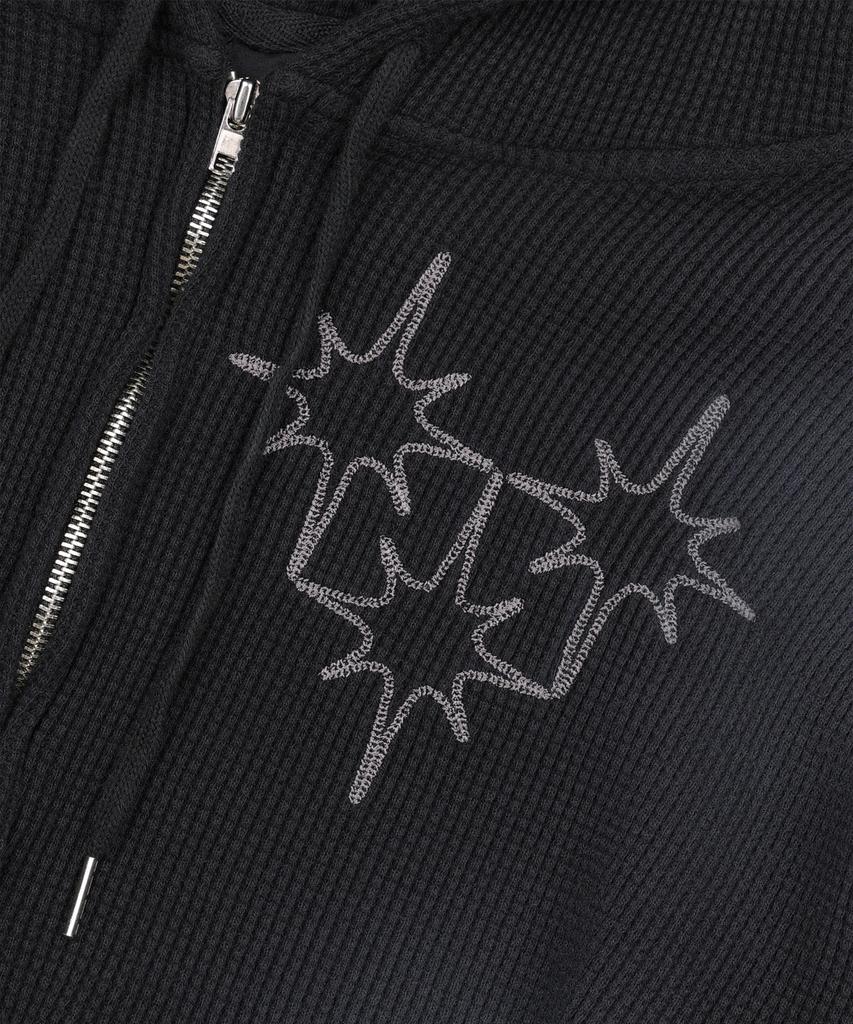 Easy No Easy Washed Star Waffle Zip-Up Hoodie - Black