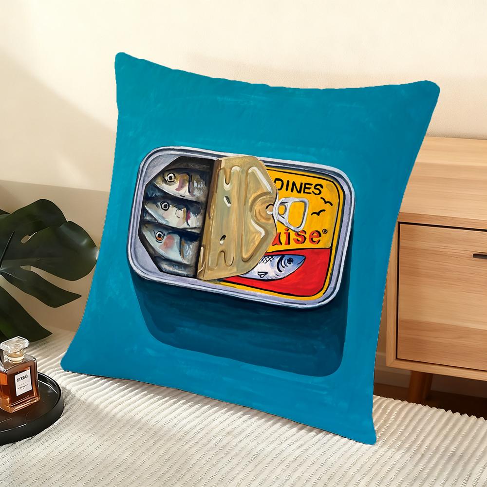 Sardines Art Cushion Cover Soft Short Plush Pillow Cover Smooth Cozy Texture Aesthetic Cushion Case Home Decor