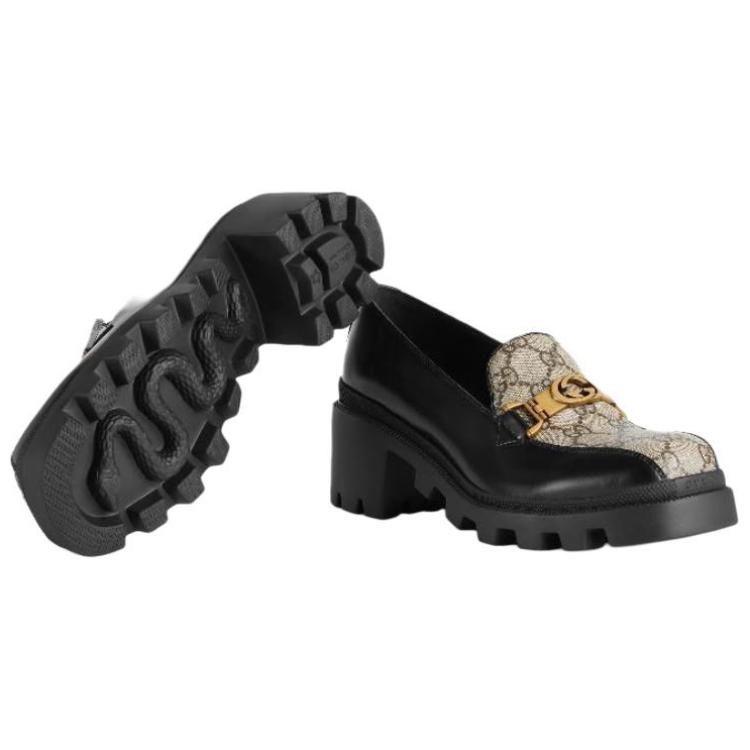 Gucci Mocassini con Zeppa e Fibbia Intrecciata in Pelle Donna Nero 670417 DKSM0 1063