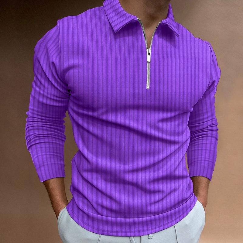 Spring New Men's 3D Printed Casual Long Sleeve Zipper Polo Shirt