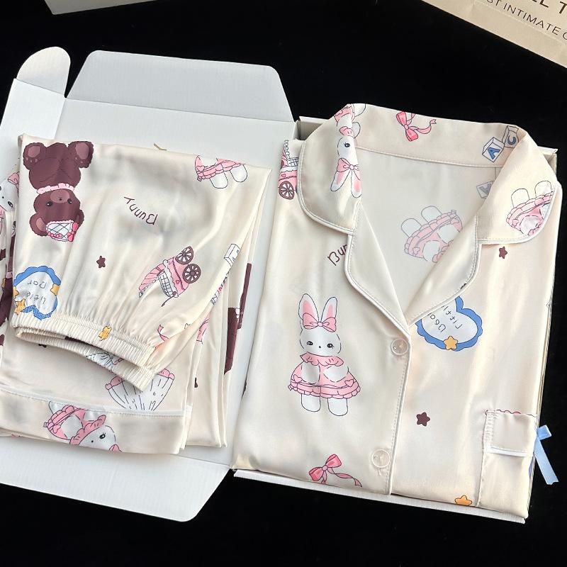 French Sweet Fairy Wind Cartoon Bear Pajamas Autumn Girl Spring And Autumn Long-Sleeved Loungewear Set
