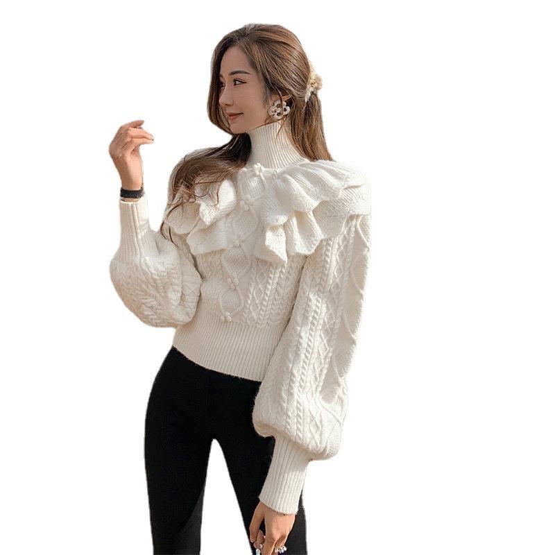 New autumn and winter twist knitted sweater thickened versatile top turtleneck temperament inside heavy industry sweater women