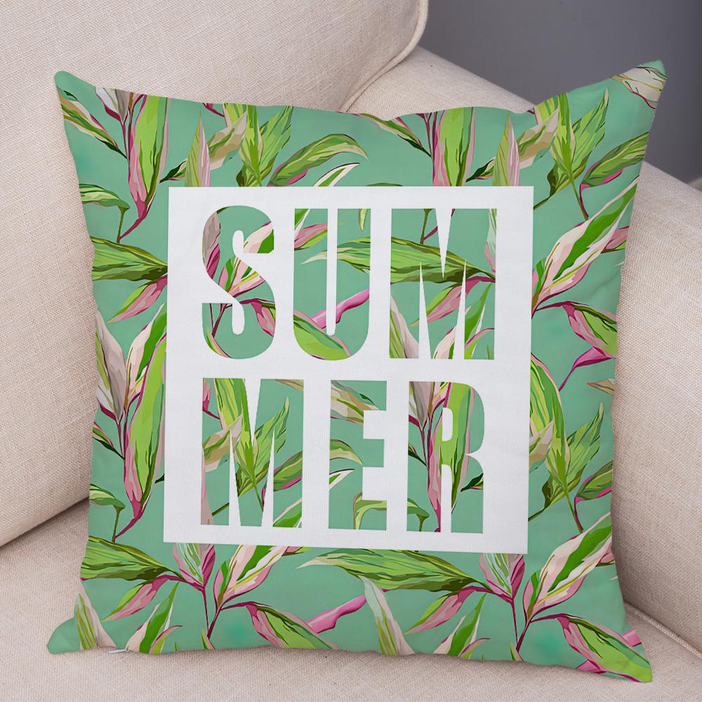 Tropical Floral Cushion Cover Pink Hibiscus Flower Leaf Print Soft Fabric Living Room Sofa Home Decor Pillow Case