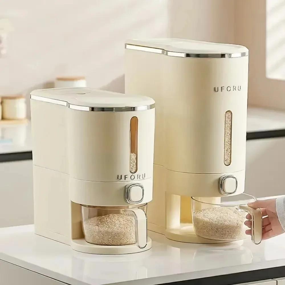 Kitchen Rice Container One Click Press Storage Household Spice Storage Organizer Moisture Proof Sealed Container Press Type Box