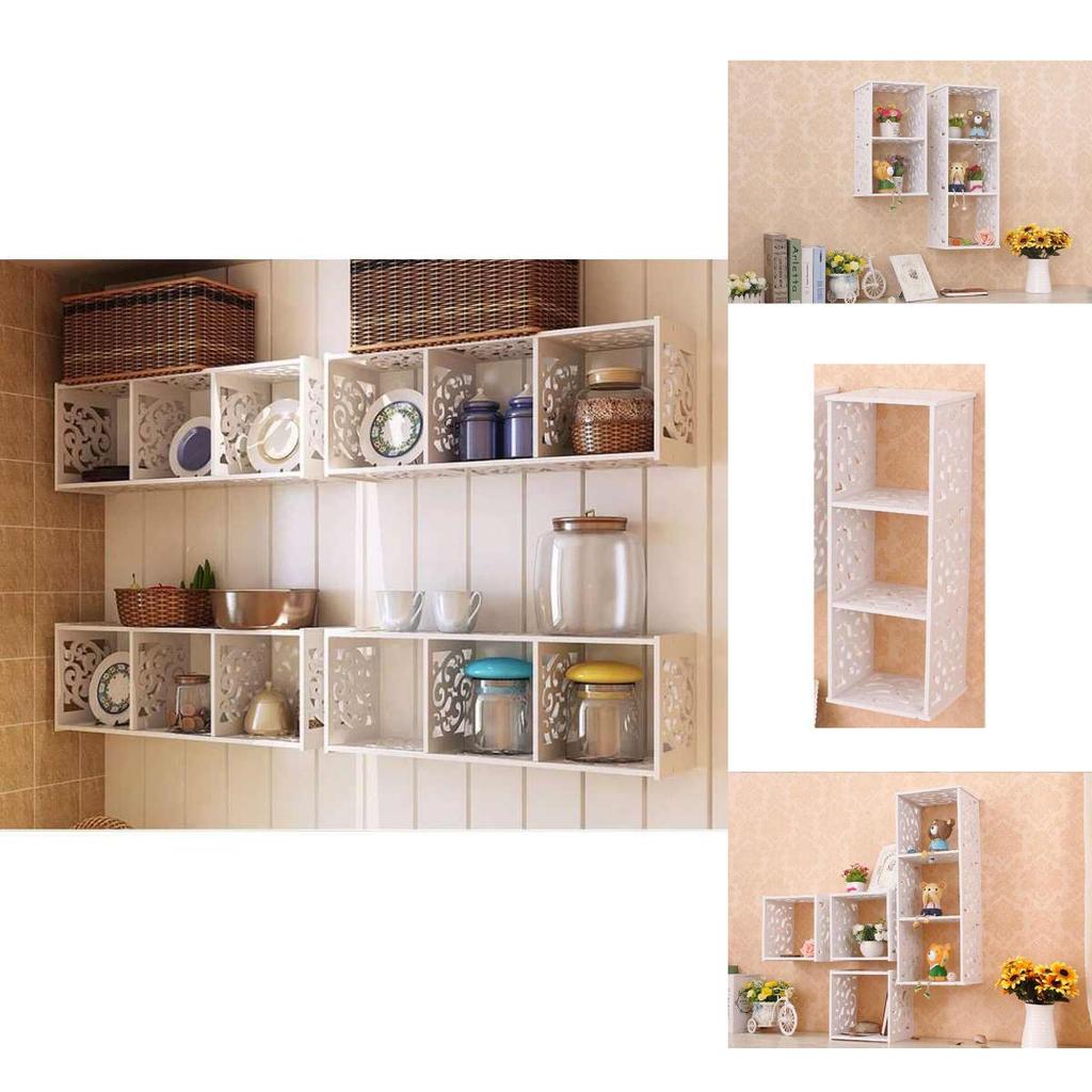 Contemporary Wooden Wall Shelf With Modular Grid Design For Bedroom Storage And Decor