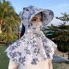 Printing Tea Picking Hat Sun Protection Neck Protection Hat Elegant Sunshade Shawl Cap  Farm Work