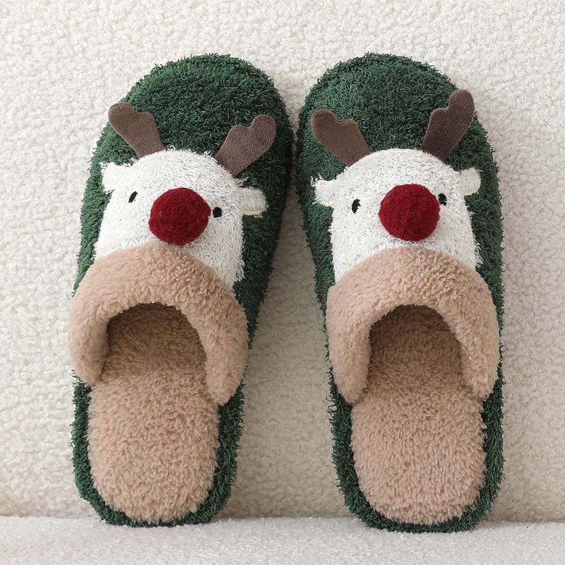 Baumwollpantoffeln niedliche Weihnachts-Elch Baumwollpantoffeln Damen Winterpantoffeln Zuhause rutschfest Paar flauschige Pantoffeln