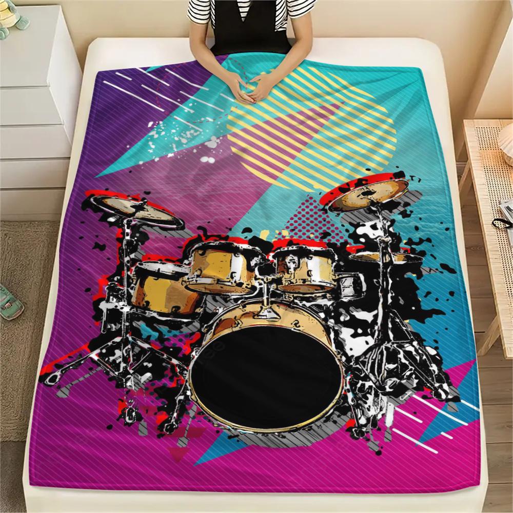1Pc Drum Set Print Flannel Blanket, High Quality Comfortable for All Seasons, Home Decor, Warmth and Comfort, Perfect for Gifts
