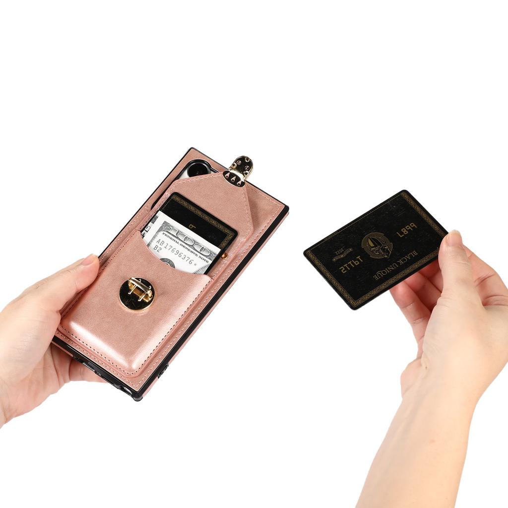 For Samsung Galaxy S23 Ultra Card Holder Phone Cover Kickstand PU Leather+TPU Case with Shoulder Strap