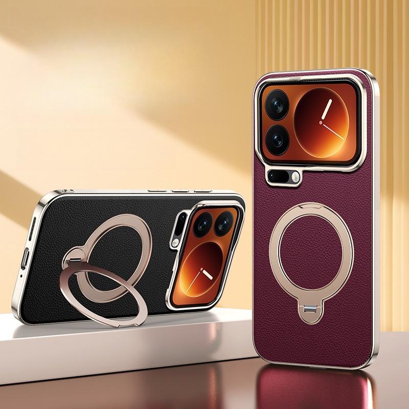 Galvanisierte Leder-Magnet-Hülle für iPhone 17 Pro Max 16 15 14 13 Für Magsafe 360° Drehbarer Ständer Stoßfeste Matte Rückseite