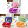 Cartoon Pattern Portable Meal Container With Three Compartments For Office And Picnic