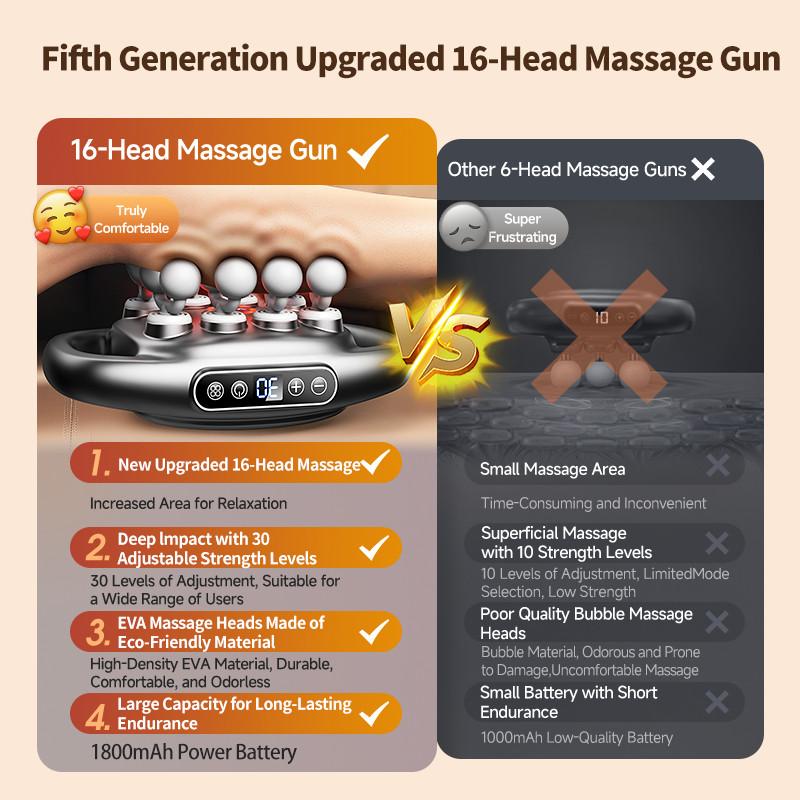 6/8/16 Köpfe Leistungsstarke Wiederaufladbare Massagepistole Hochfrequente Vibration Entspannung Körpermassagegerät Kabelloser Massager