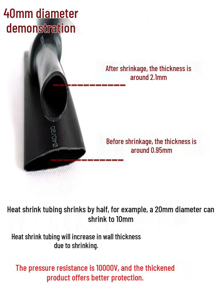 10KV Black Heat Shrink Tubing: Waterproof, Thickened High Voltage Insulation Sleeve (20-120MM)