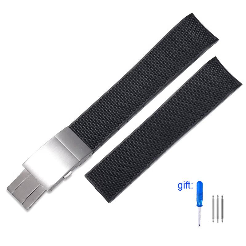 Silicone Rubber Watch Strap Soft Folding Buckle Watchband For Longines Conquest Hydro Conquest L3 Black Accessories 21mm