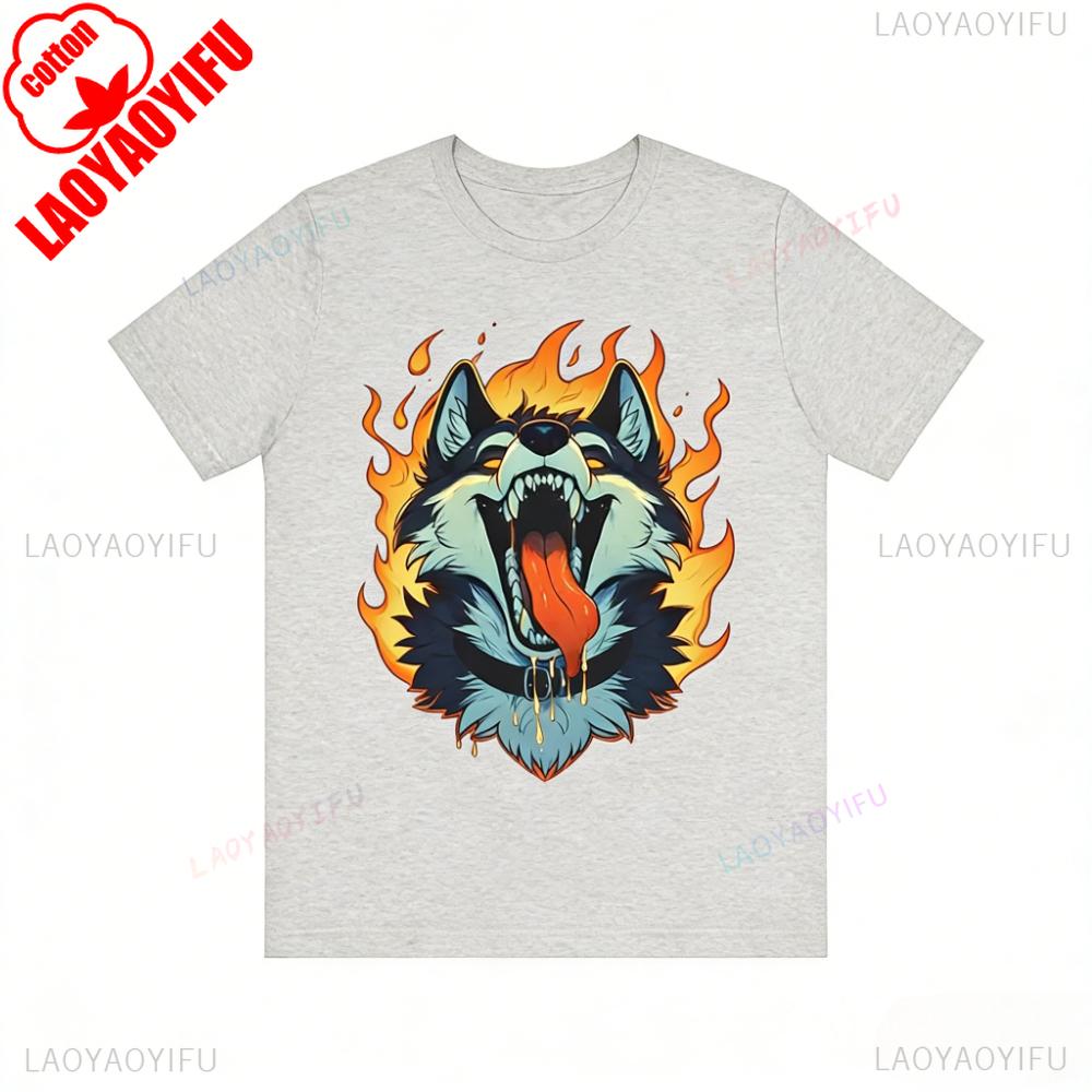 Yiff in Hell Furry Shirt Fursona Fandom Tshirt Hot Furry Wolf Printed TShirt Modern and Trendy Mens Tee Cosplay Role Play Tops