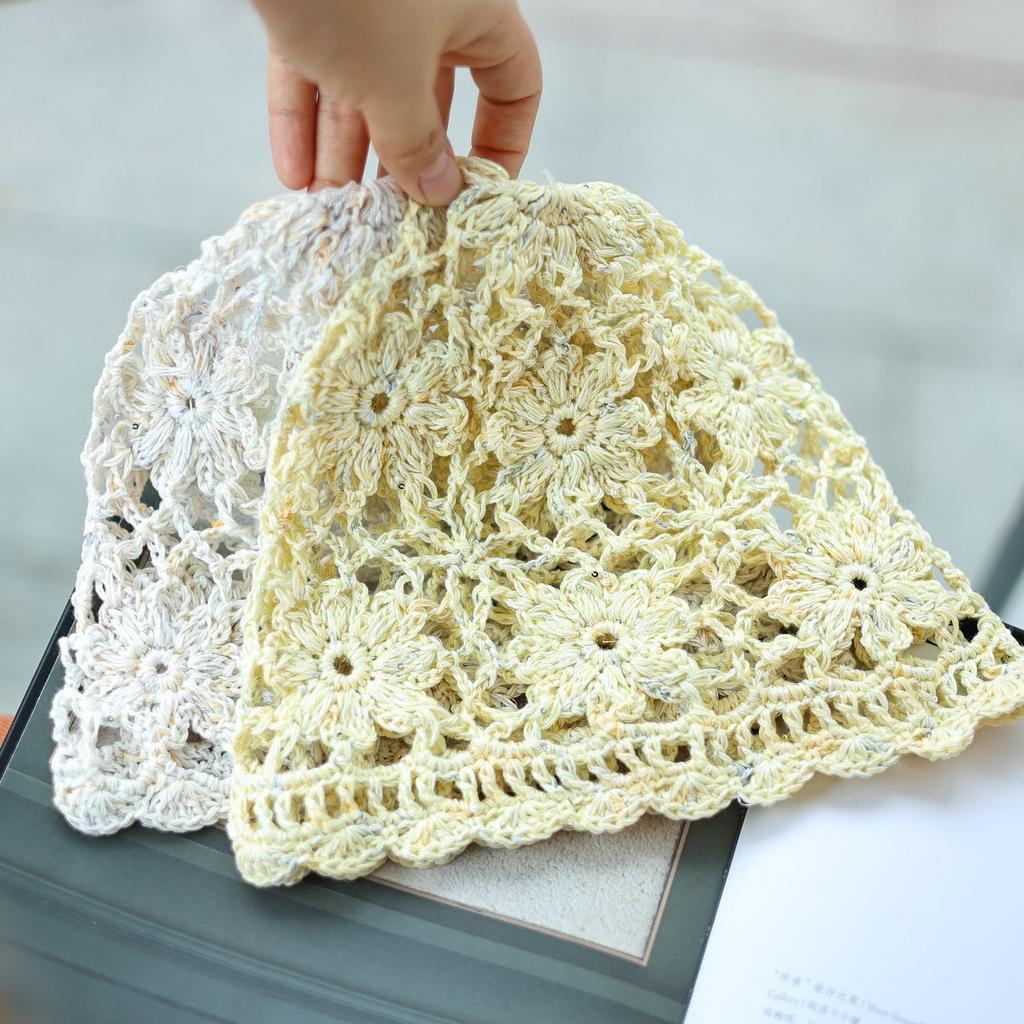 Mixed color hollow flower bag head hat women's spring and summer fine glitter sequins sweet breathable versatile knitted hat