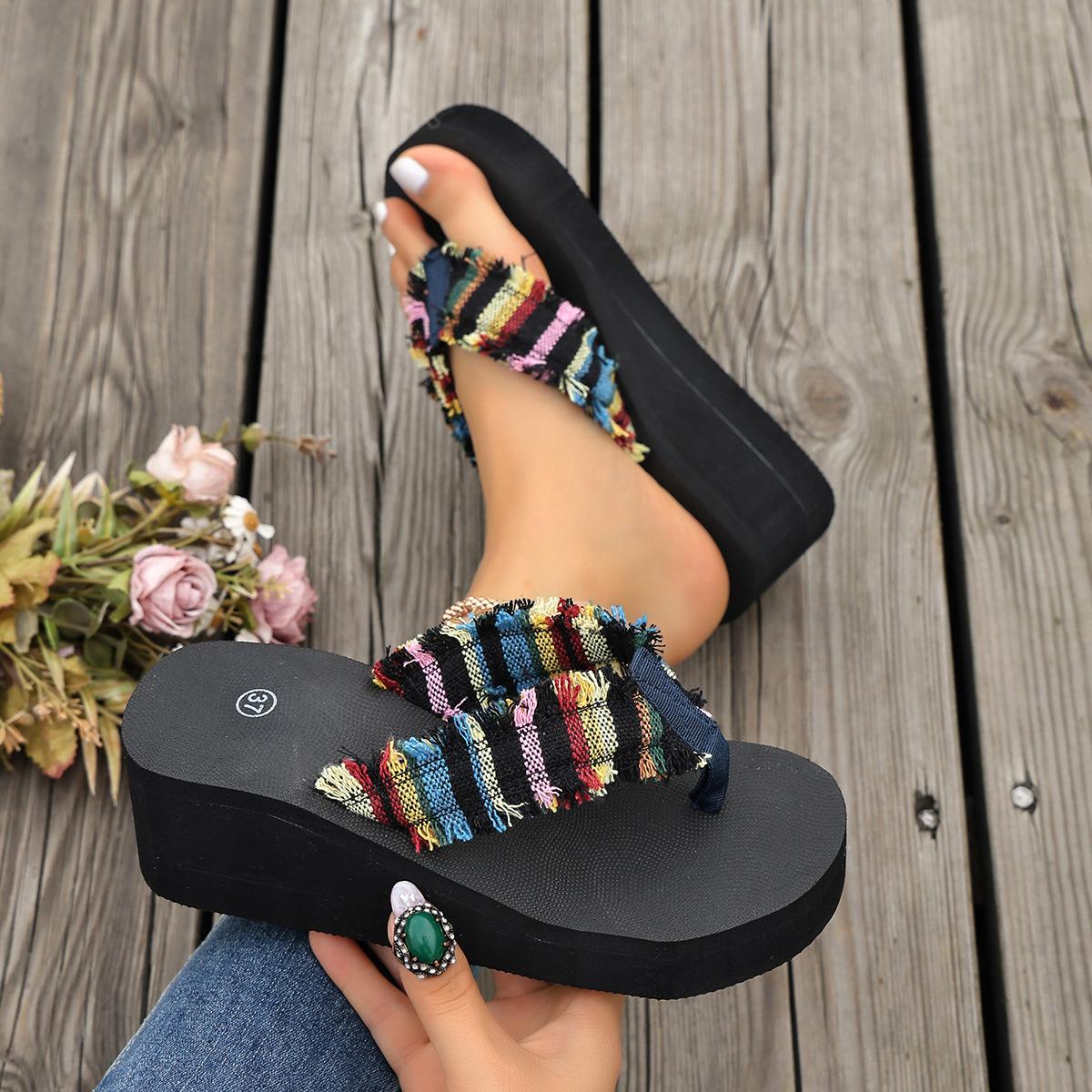 Pegged Heels Women s Shoes - New Style, Retro High Heels, Beach Slippers 36 чёрный