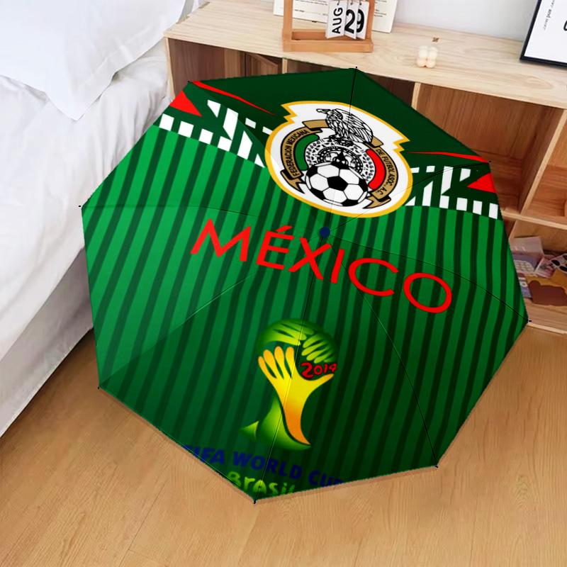 1PC Mexico Football Team Emblem Printed Umbrella Folding umbrella, automatic umbrella 8-Frame for Travel, camping Fan gifts Christmas Gifts