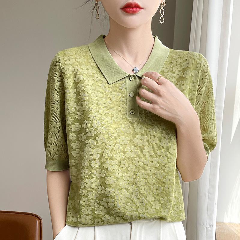 POLO Sweater Tennis Short-sleeved Summer Women's Thin Versatile Age-reducing Casual Top