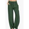 Casual Loose Wide-Leg Linen Pants with Elastic Lace-Up Waistband and Pockets