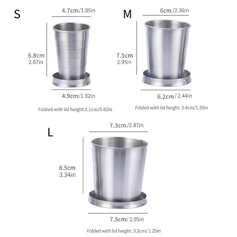 Stainless Steel Travel Carry-On Outdoor Wine Glass Portable Telescopic Water Cup Folding Wine Teacup Large Small and Medium-Size