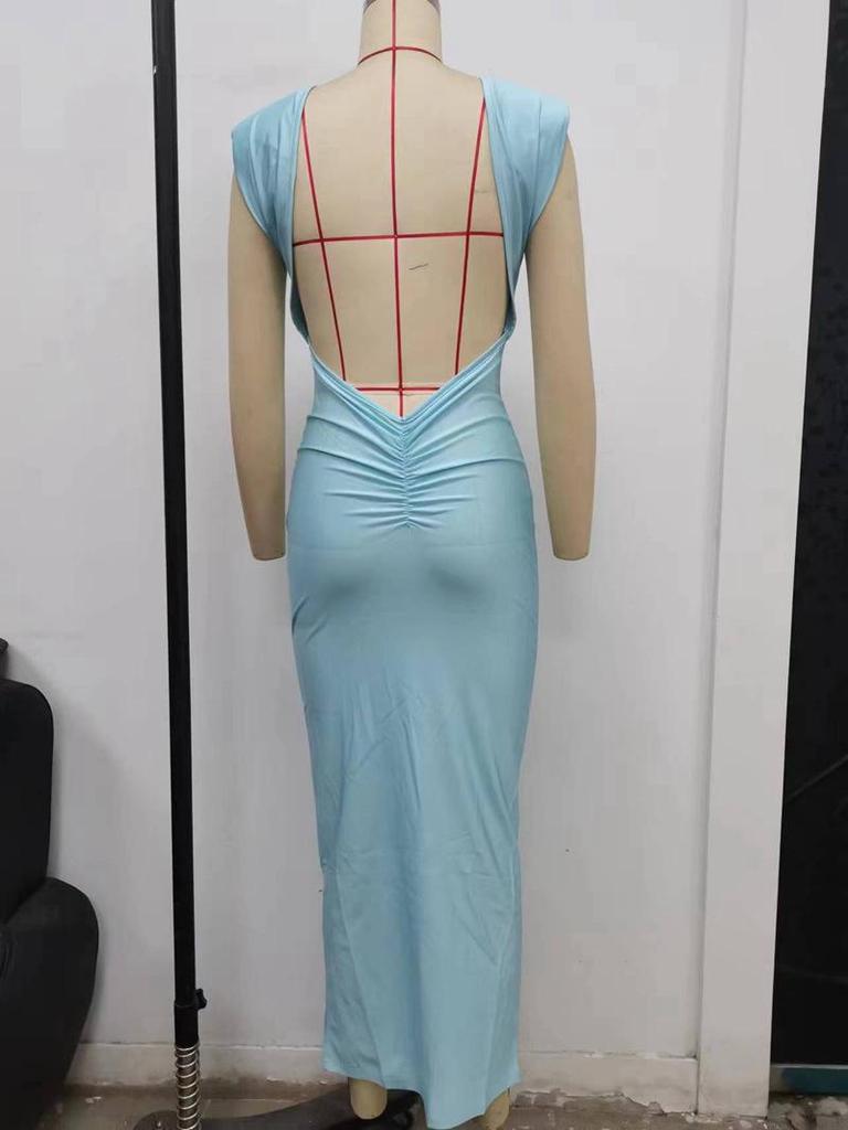 Europäischer und amerikanischer rückenfreier, hohler langer Rock für Damen – sexy, eng anliegend, Straßenmode, Sommerkleid mit Taille