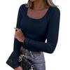 Women's  And Winter Slim Bottom T-shirt Fashion Casual Solid Color Square Neck Pullover Long Sleeve Top