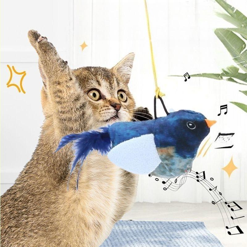Sounding Catnip Cat Teaser Toy Self-hilarity Wall Hanging Birds Cat Toy Indoor Interactive Birds Toy for Cat Chasing Teasing Toy