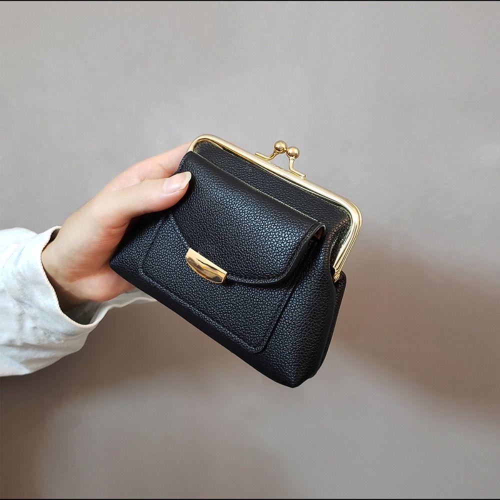 PU Leer Mini Slotclip Muntzakje Lychee Patroon Kleine Item Tas Knipsluiting Leren Portemonnee Cadeau