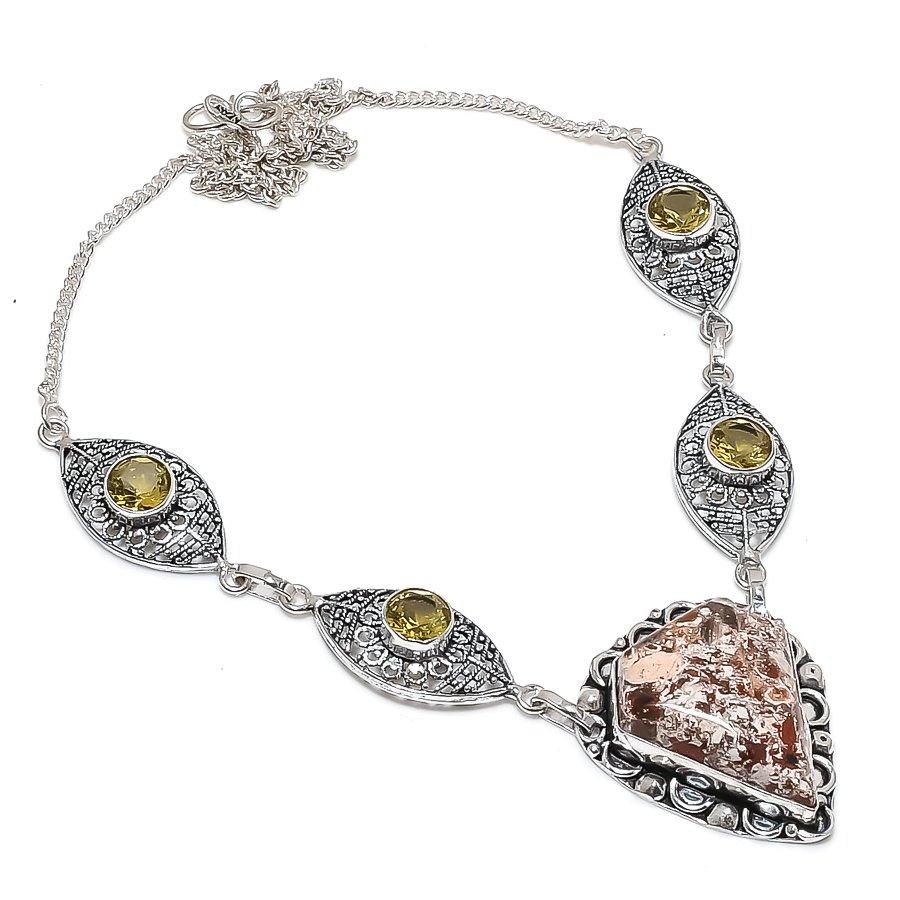

Natural Red River Jasper, Citrine 925 Sterling Silver Jewelry Necklace 18 C1A15