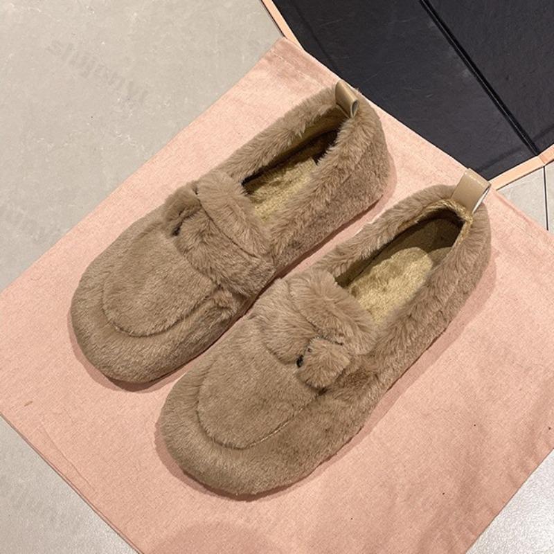 Fashion Women's Retro Plush Casual Shallow Mouth Warm Loafer 2025 Winter New Fashion Versatile Soft Comfortable Cotton Flat Single Shoes
