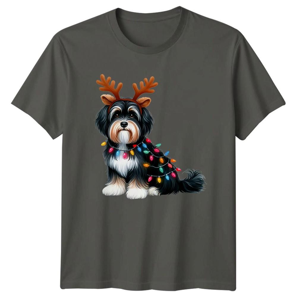 Christmas Dog Holidays Unisex TShirt Reindeer Antlers Lights Unisexs Unisexs Tee S