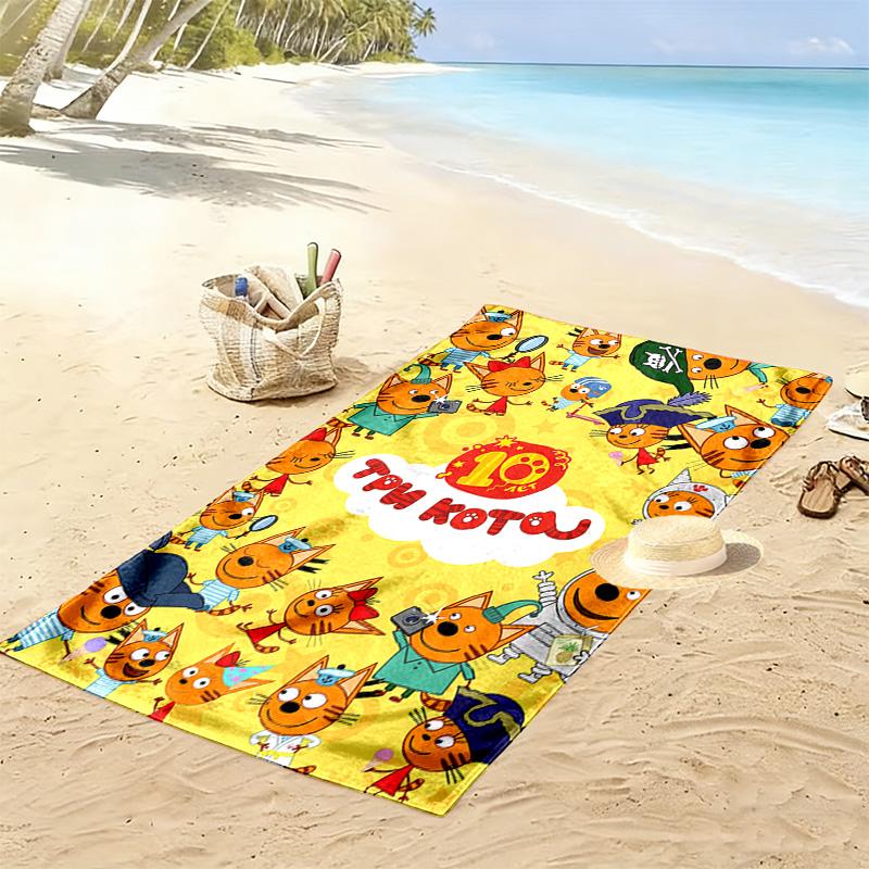 Cartoon Kid-E-Cats Print Beach Towel, Large Soft Quick Dry Towel for Beach Camping Swimming
