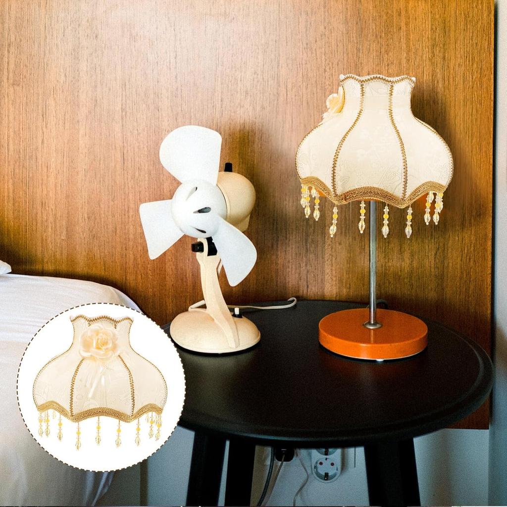 Luxshiny Vintage Lamp Shade, Victorian Lampshade with Beads Fringe Scallop Dome Lamp Cover European Cloth Lamp Covers Replacement Clip-on Lamp Shade