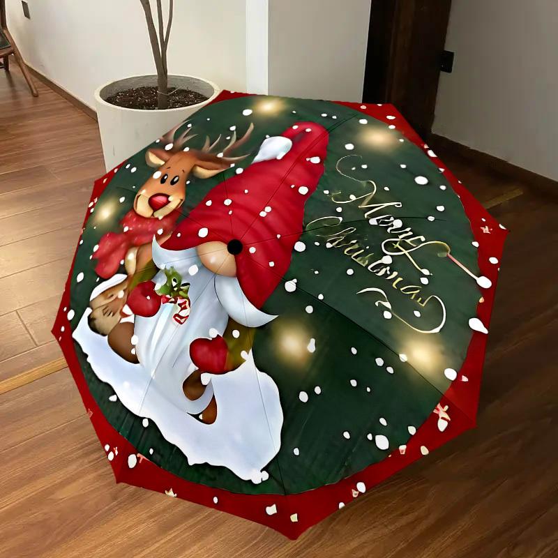 1PC Christmas Gnome Umbrella-8-Rib Reinforced, Automatic Open, Lightweight & Durable, Cute Fashion Accessory for Outdoor-K1301