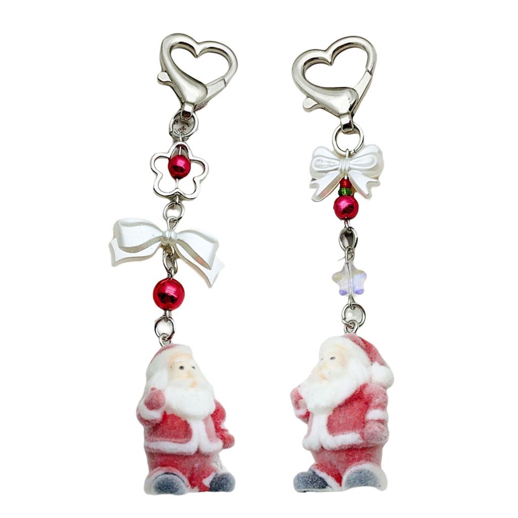 Fashionable Christmas Santa Claus Flocking Keychain With Star Bowknot Soft Plush Charm Accessory for Bags and Phones