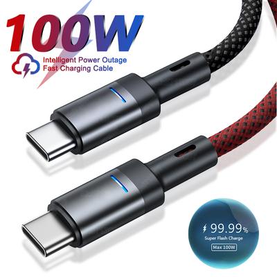 100W Intelligent Power Outage Fast Charging USB Type C Cable For Samsung S24 Xiaomi 14 Huawei Phone Fast Charge Cable Data Cable