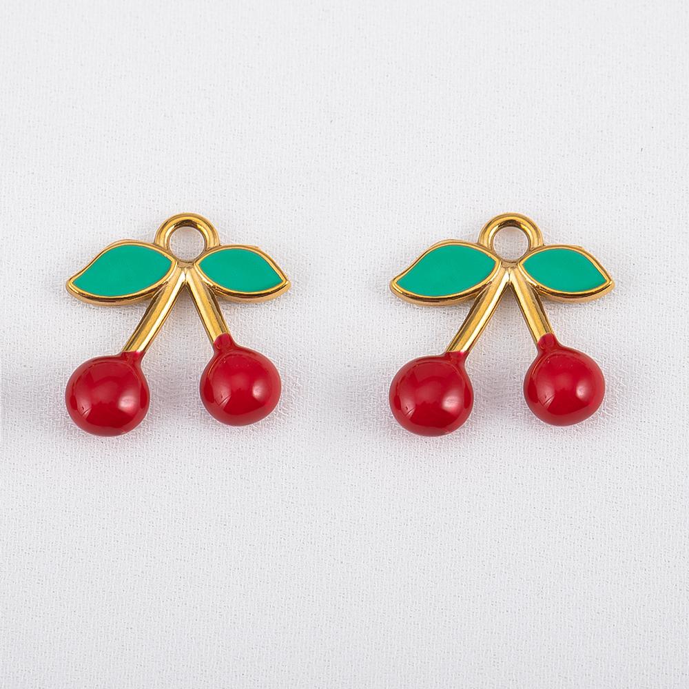 2pcs Stainless Steel Enamel Cute Strawberry Banana Corn Grape Cherry Charms Gold Plated DIY Bracelet Earrings Jewelry Findings