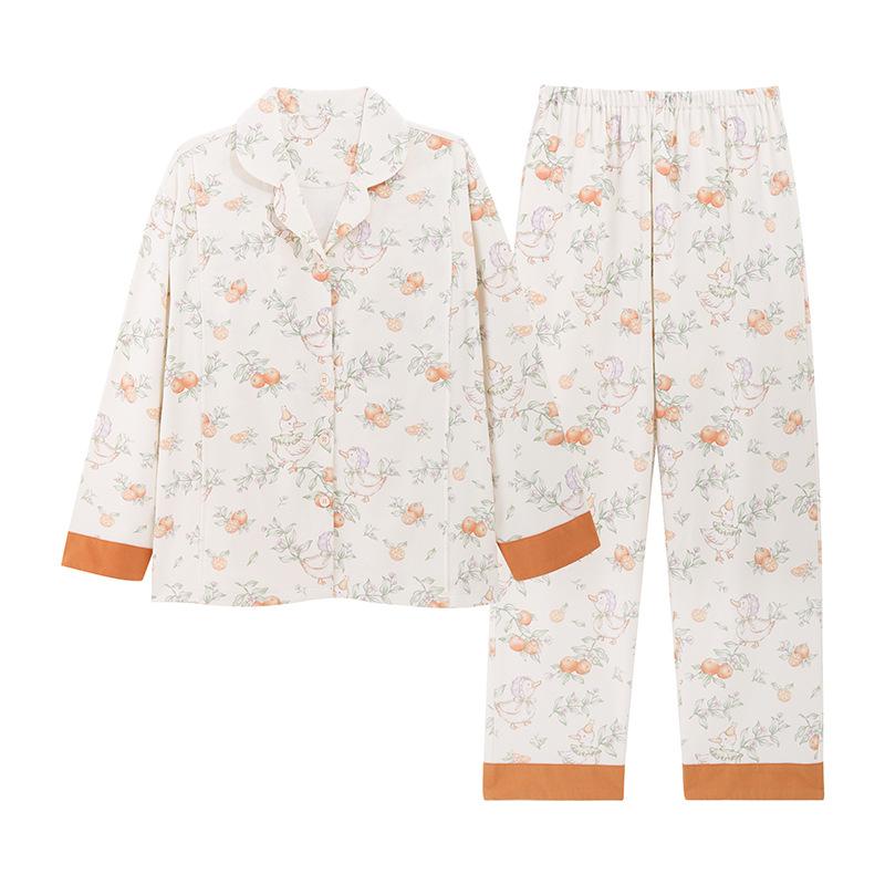 Pure cotton with chest pad confinement clothes summer thin moisture wicking 10A antibacterial cartoon maternity pajamas loungewear set
