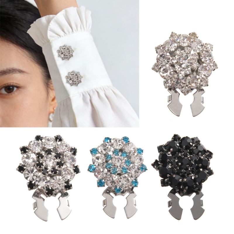 Sparkling Rhinestones Alloy Shirt Cufflinks Clip Decorative Button Covers For Shirt Jackets Dress Clothing Decoration