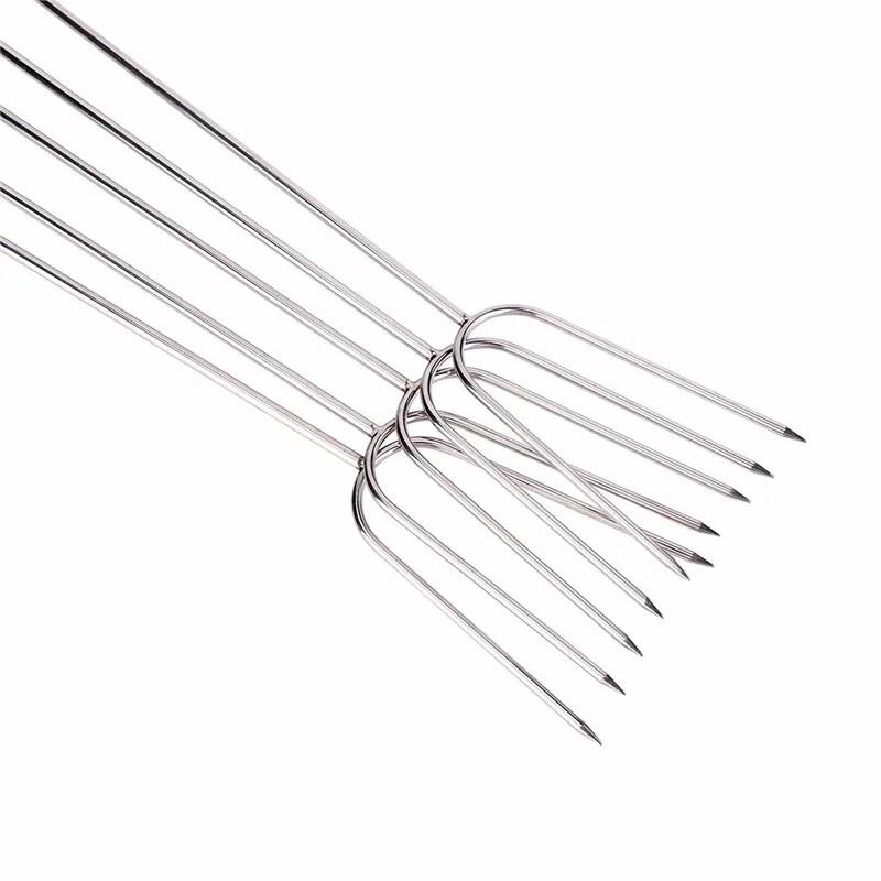 D2 5Pcs Barbecue BBQ Fork Needle Tools Accessories U Wooden Handle Ham Fork Camping Roasting Skewers Chicken Wings Forks Sticks