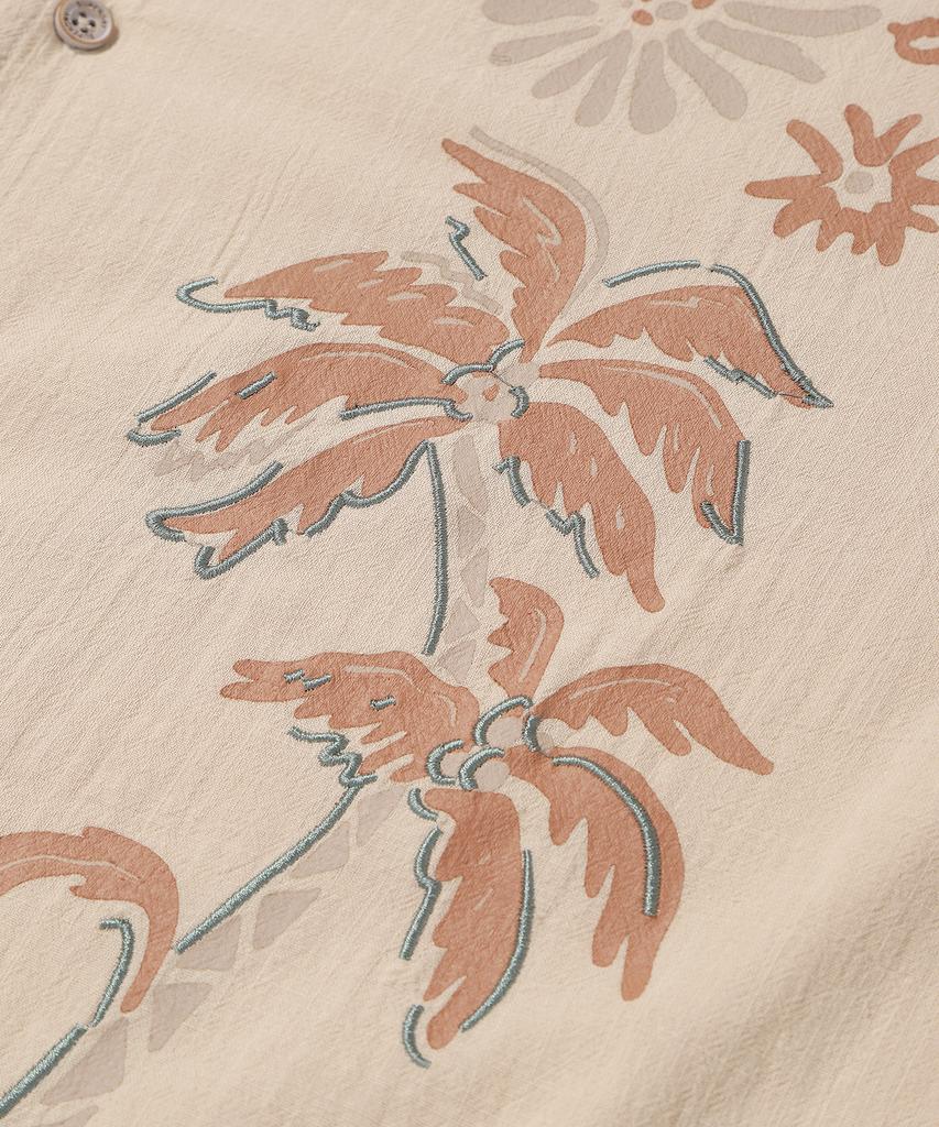 Syupeodeulai Palm Tree Open Collar Pattern Shirt Light Beige
